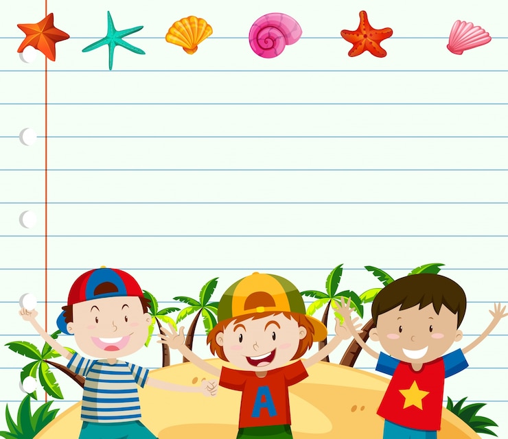 Vecteur gratuit modèle de papier de ligne avec des garçons mignons