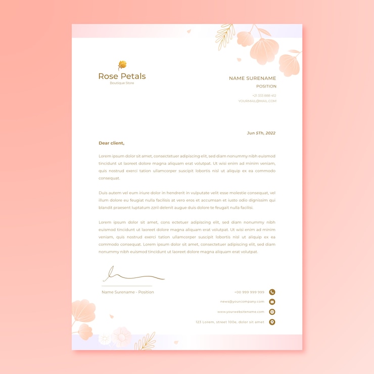 Vecteur gratuit modèle de papier à en-tête de boutique dégradé