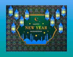 Vecteur gratuit modèle de photocall dégradé pour le nouvel an islamique