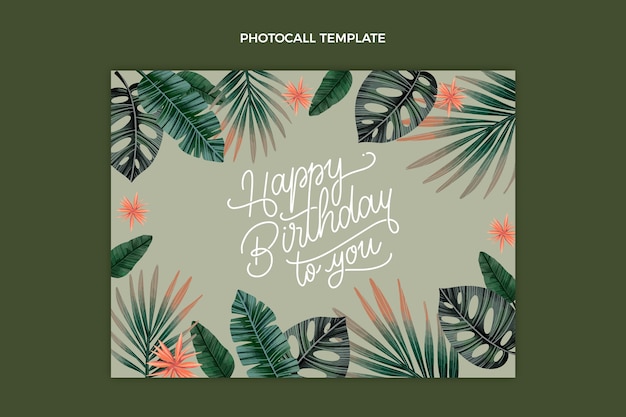 Vecteur gratuit modèle de photocall de fête d'anniversaire jungle aquarelle