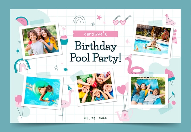 Vecteur gratuit modèle de photocall de fête d'anniversaire à la piscine