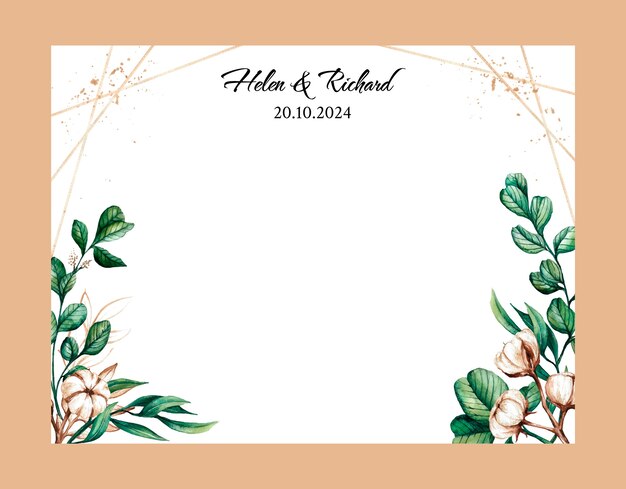 Modèle de photocall de mariage floral aquarelle