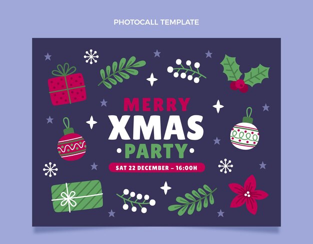 Modèle de photocall de noël plat dessiné à la main