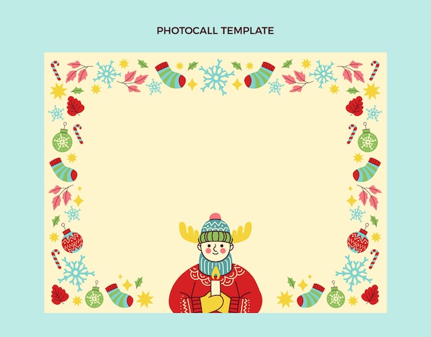 Modèle de photocall de noël plat dessiné à la main