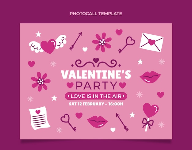 Vecteur gratuit modèle de photocall plat pour la saint-valentin