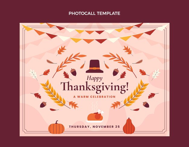 Modèle De Photocall De Thanksgiving Plat Dessiné à La Main