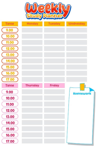 Vecteur gratuit modèle de plan de leçon hebdomadaire simple