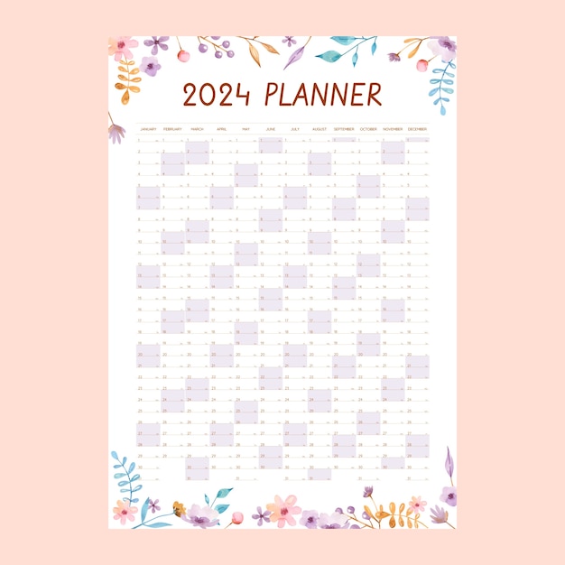 Modèle De Planificateur Annuel Aquarelle 2024