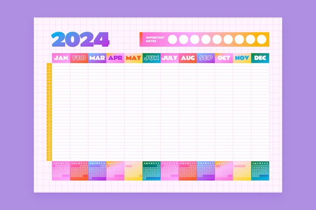 Vecteur gratuit modèle de planificateur annuel gradient 2024