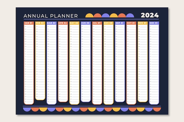 Vecteur gratuit modèle de planificateur annuel uniforme pour 2024