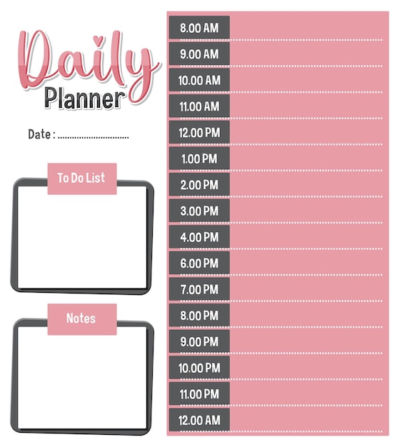 Vecteur gratuit modèle de planificateur quotidien avec horaire