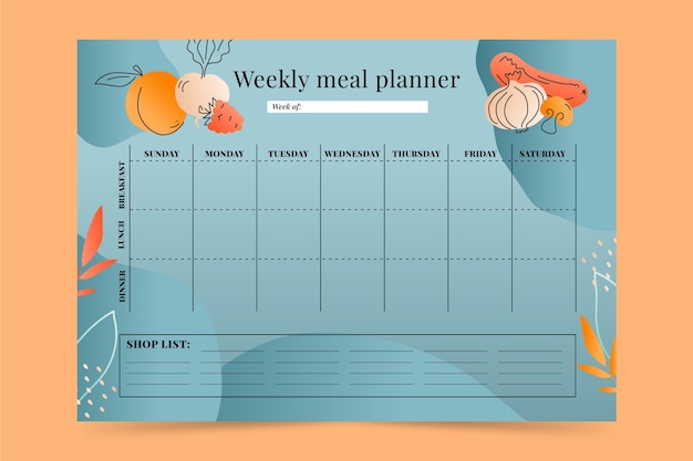 Vecteur gratuit modèle de planificateur de repas dégradé