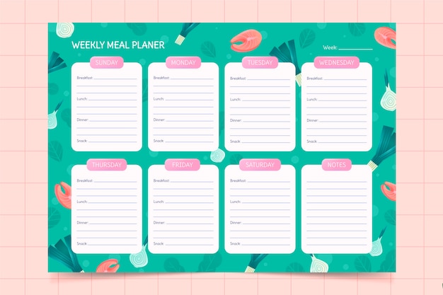 Vecteur gratuit modèle de planificateur de repas dégradé
