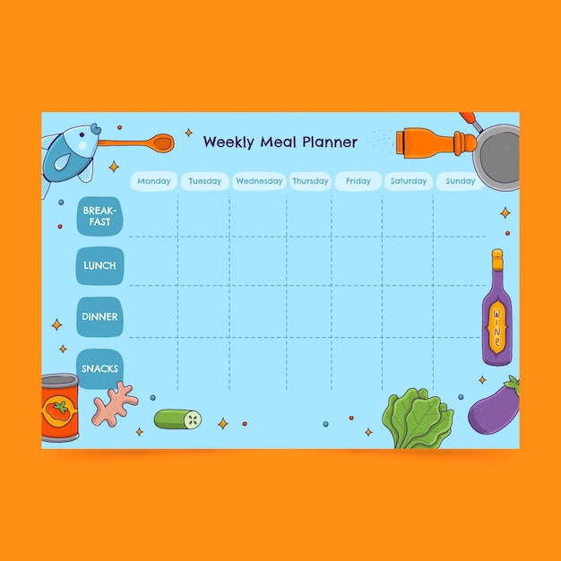 Vecteur gratuit modèle de planificateur de repas dessiné à la main