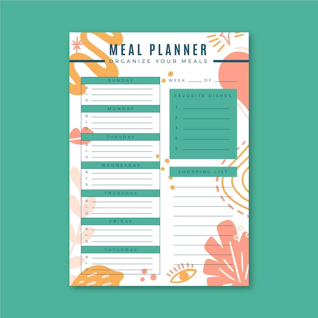 Vecteur gratuit modèle de planificateur de repas