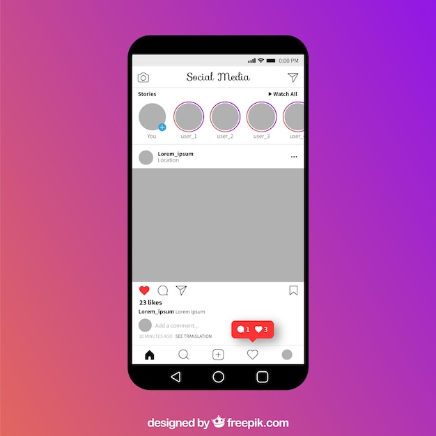 Modèle de post Instagram avec notifications