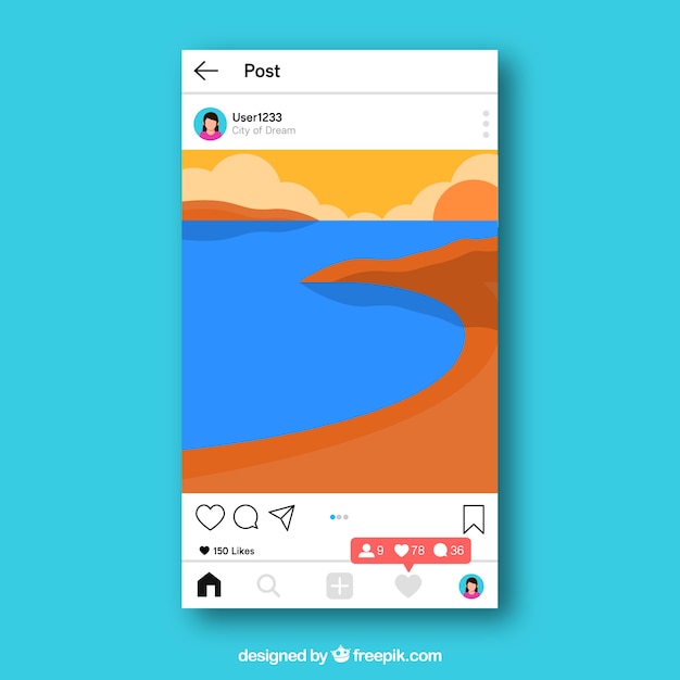 Vecteur gratuit modèle de post instagram avec notifications