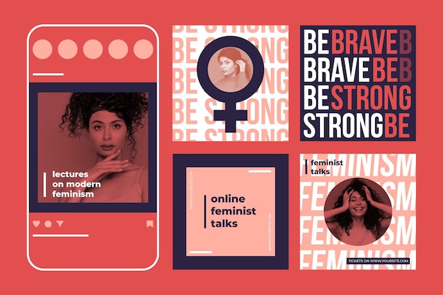 Vecteur gratuit modèle de posts instagram féminisme avec photo