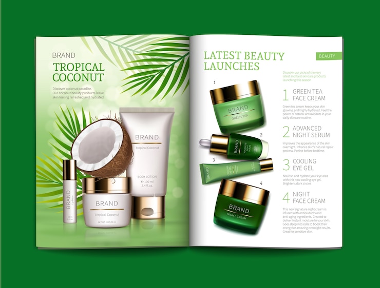 Vecteur gratuit modèle pour magazine cosmétique brillant.