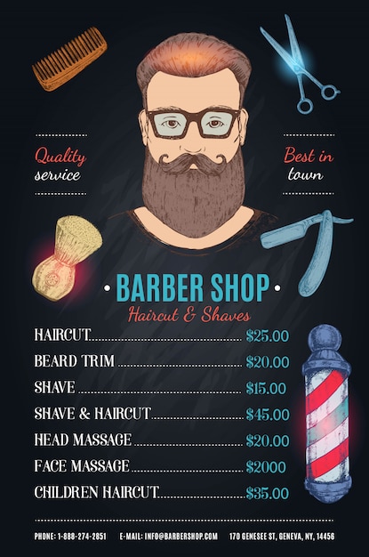 Vecteur gratuit modèle de prix de barbier hipster