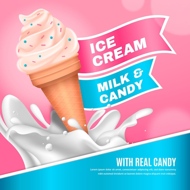 Vecteur gratuit modèle de promotion de crème glacée réaliste