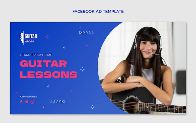 Vecteur gratuit modèle de promotion de médias sociaux de cours de guitare dégradé