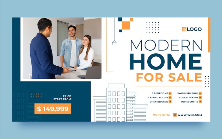 Vecteur gratuit modèle de promotion de médias sociaux dessiné à la main pour les entreprises immobilières