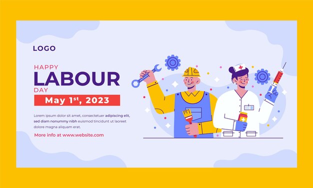 Modèle de promotion de médias sociaux plats pour la célébration de la fête du travail du 1er mai