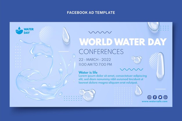 Modèle de promotion de médias sociaux réaliste pour la journée mondiale de l'eau