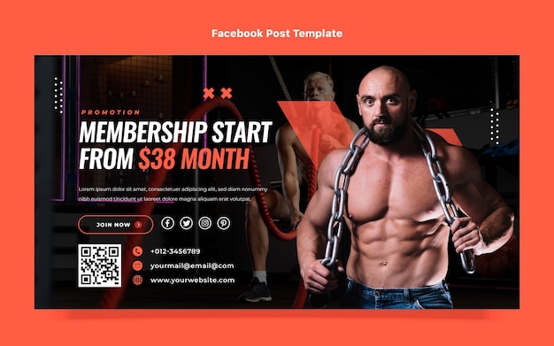 Vecteur gratuit modèle de publication facebook de fitness design plat