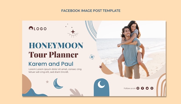 Modèle de publication facebook lune de miel boho dessiné à la main