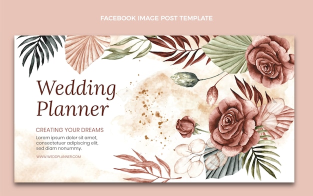 Modèle De Publication Facebook De Planificateur De Mariage Aquarelle