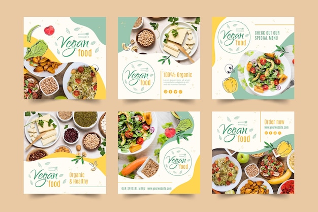 Vecteur gratuit modèle de publication instagram alimentaire végétalien