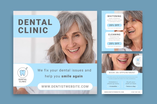 Vecteur gratuit modèle de publication instagram de clinique dentaire linéaire pastel