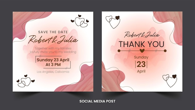 Modèle de publication instagram de mariage dessiné à la main aquarelle premium
