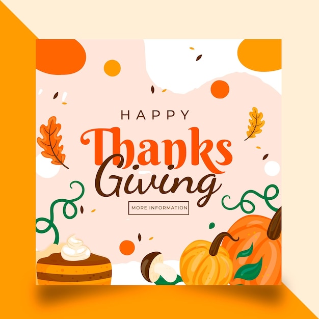 Vecteur gratuit modèle de publication instagram pour thanksgiving plat