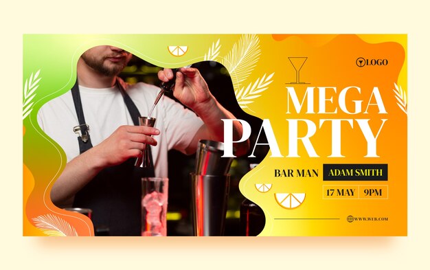 Modèle de publication de médias sociaux barman dégradé avec végétation et agrumes