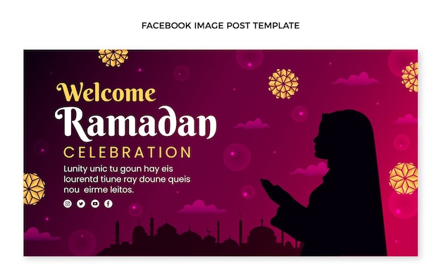 Vecteur gratuit modèle de publication de médias sociaux dégradé ramadan