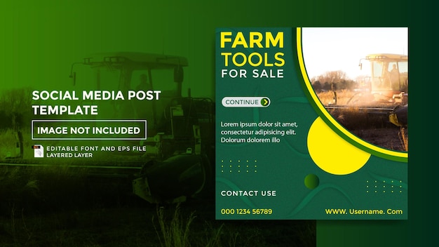Modèle de publication sur les médias sociaux du thème de la vente d'outils agricoles