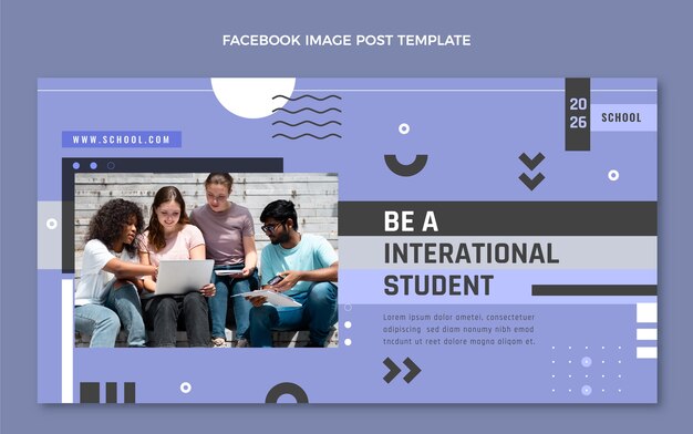 Modèle de publication de médias sociaux d'école internationale minimale plate