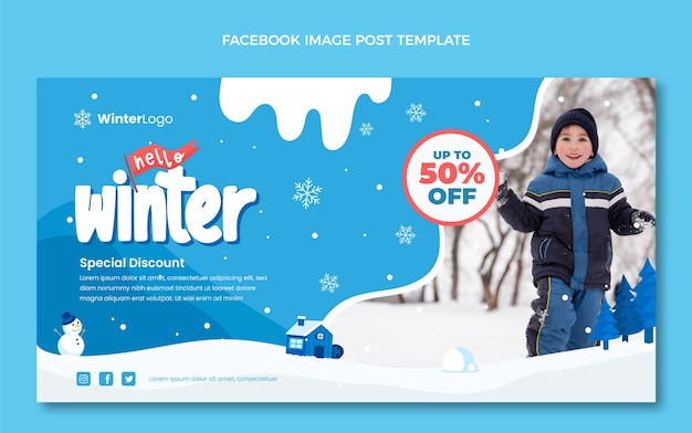Vecteur gratuit modèle de publication de médias sociaux hiver plat dessiné à la main
