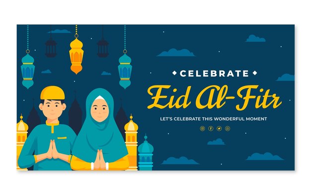 Vecteur gratuit modèle de publication de médias sociaux plat eid al-fitr