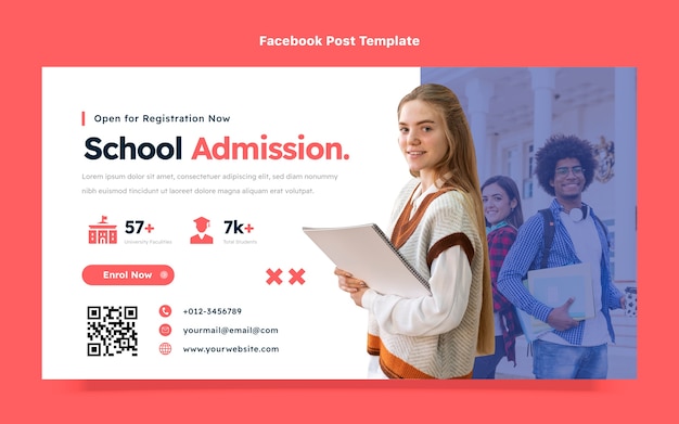 Modèle de publication de médias sociaux plat et minimal pour fréquenter une école internationale