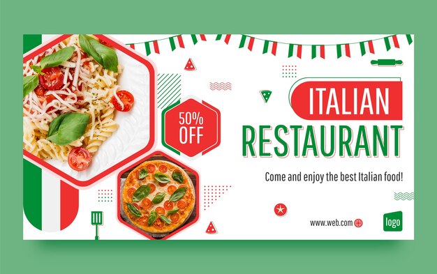 Modèle de publication de médias sociaux plats pour un restaurant de cuisine italienne traditionnelle
