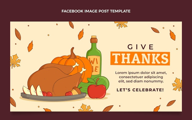 Vecteur gratuit modèle de publication sur les médias sociaux pour thanksgiving dessiné à la main