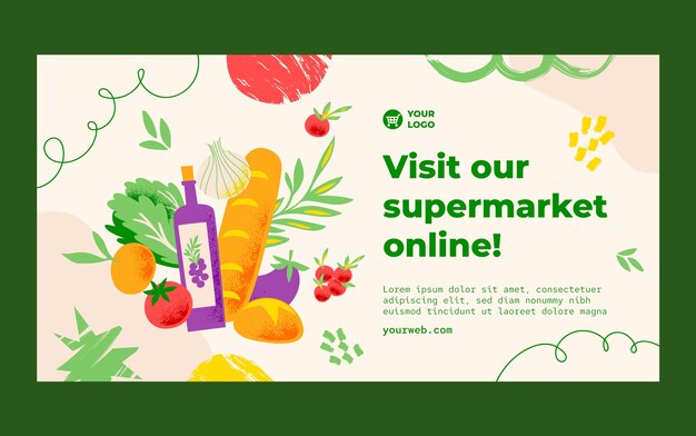 Modèle de publication de médias sociaux de supermarché plat
