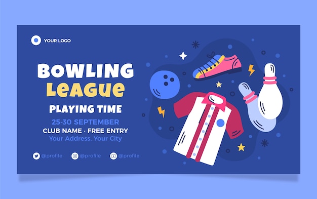 Vecteur gratuit modèle de publication plat sur les médias sociaux pour le tournoi de bowling