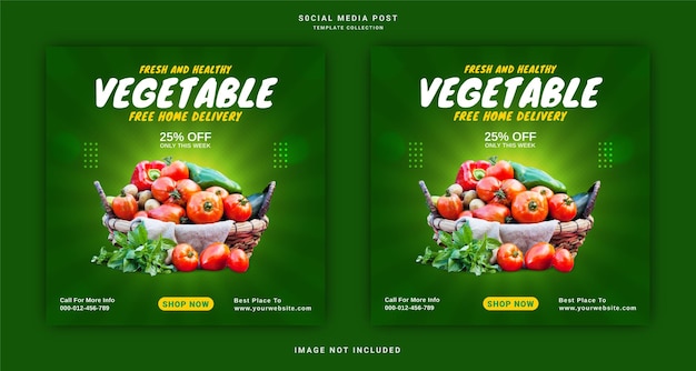 Modèle de publication sur les réseaux sociaux de bannière instagram de légumes frais et sains