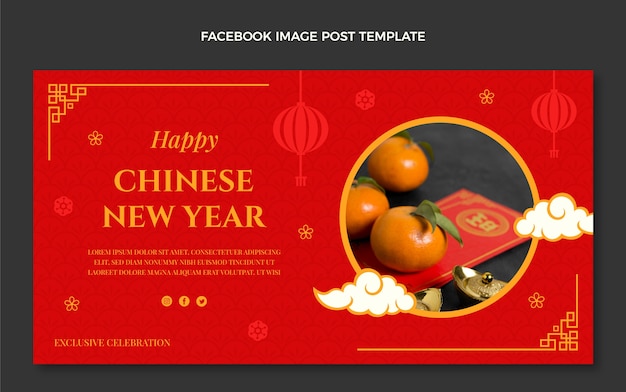Vecteur gratuit modèle de publication sur les réseaux sociaux du nouvel an chinois plat