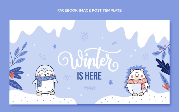 Vecteur gratuit modèle de publication sur les réseaux sociaux d'hiver dessiné à la main